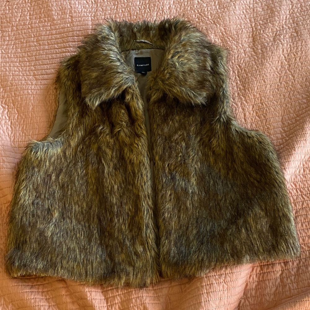 Rampage Brown Faux Fur Collared Vest
